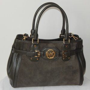 MICHAEL KORS HUDSON Leather Suede Large Tote Satchel Shoulder BAG Dark Olive NWT